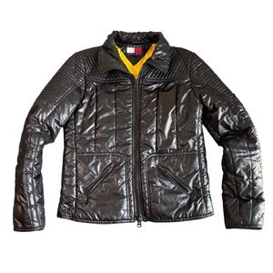 Tommy Jeans Black Puffer Jacket Quilted Moto Style Size S Women's‎ Coat